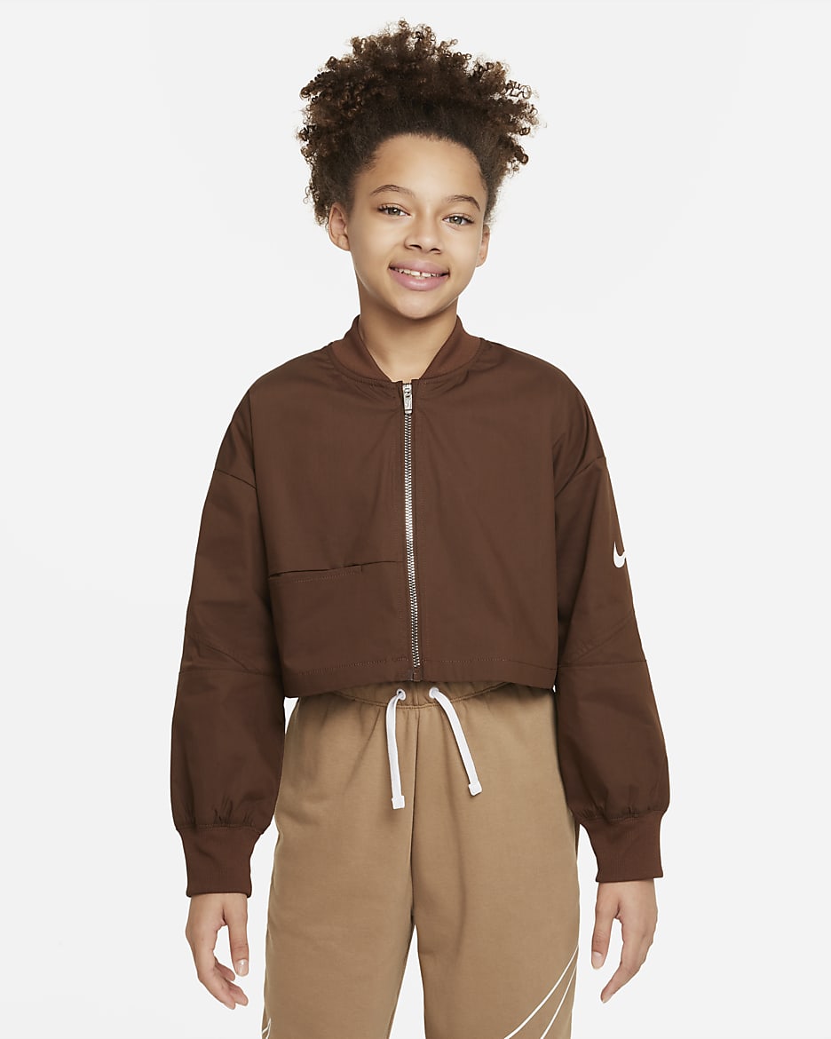 Nike Sportswear Big Kids Girls Woven Bomber Jacket. Nike